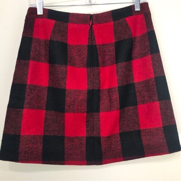 J. Crew Factory Red Black Buffalo Plaid Check Ruffle Side Mini Skirt - Picture 7 of 11